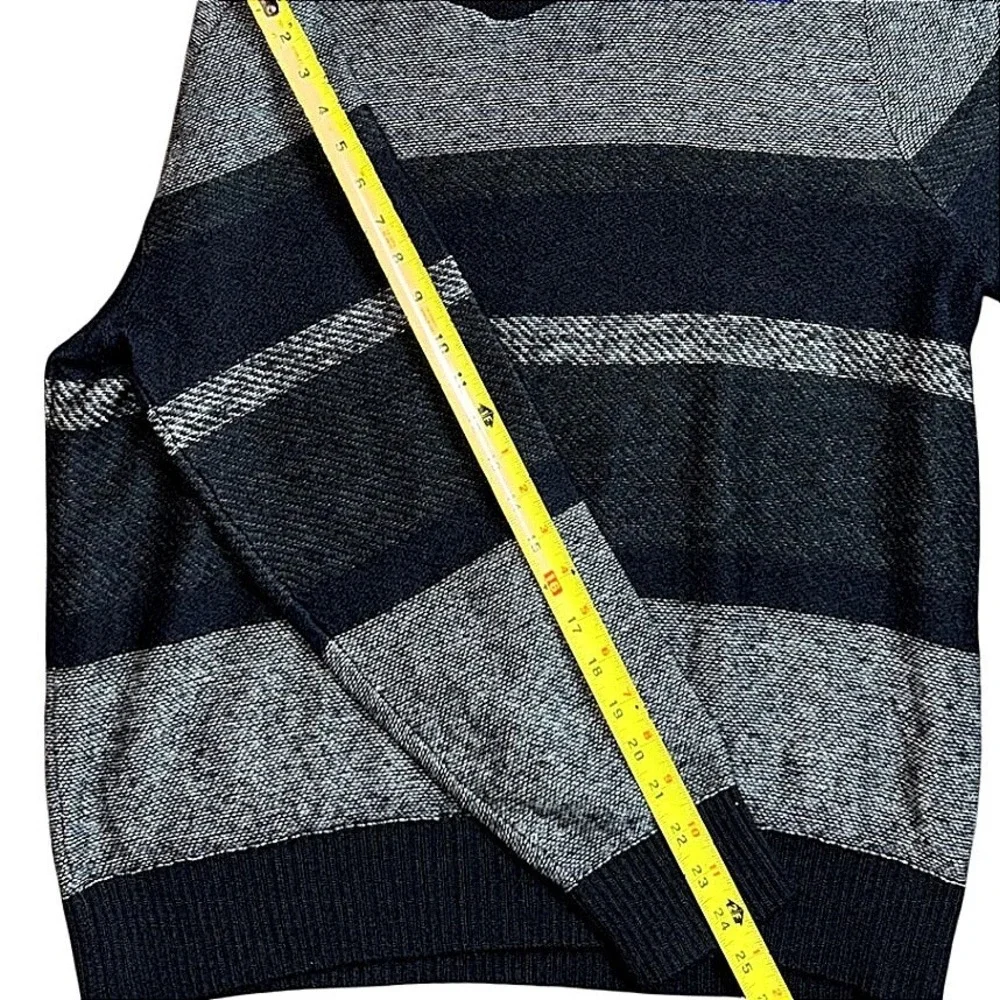 Express Mens Striped Funnel‎ Neck Sweater Black Grey Cotton Mohair Blend Large